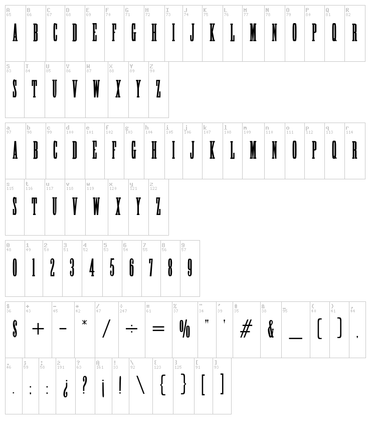 HFF High Tension font map